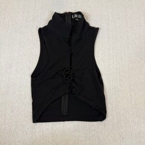 I AM GIA Black Sleeveless Mock‎ Neck Lace Up Crop Top XXS
